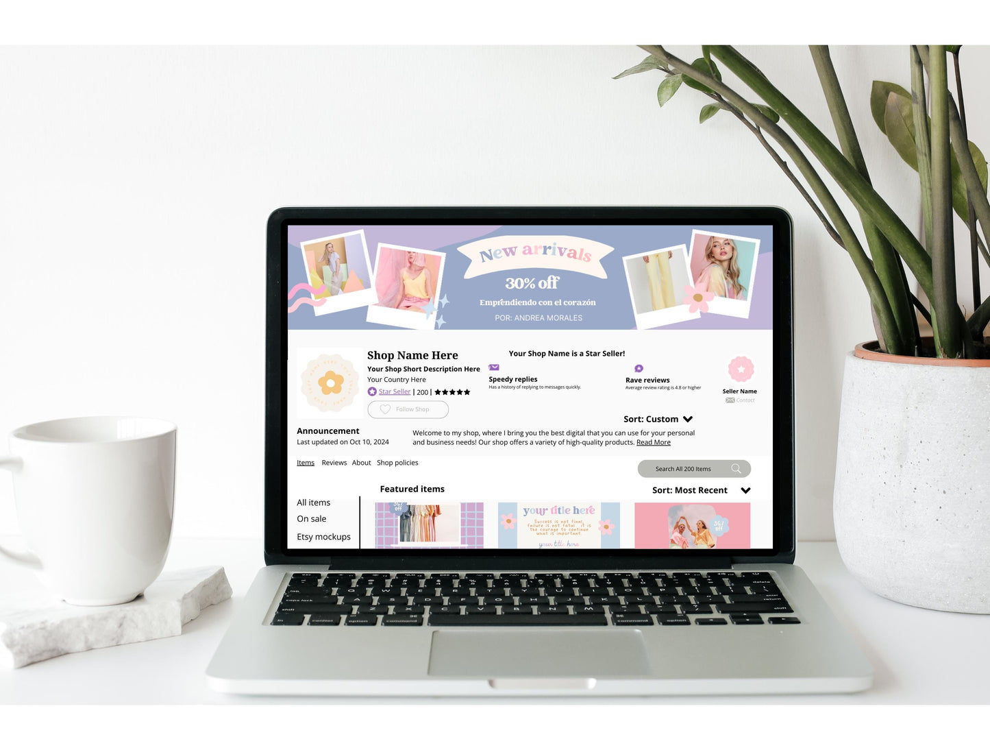 Kit de tienda Etsy Blue Lila lúdico: paquete de plantillas de banner y anuncios de Etsy - Plantillas divertidas de Canva para impulsar tu tienda online