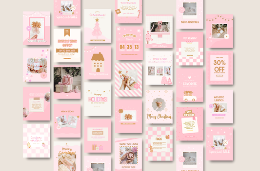 Pastel Pink Christmas Canva template- Holiday Instagram template- Christmas instagram Feed-season sales template