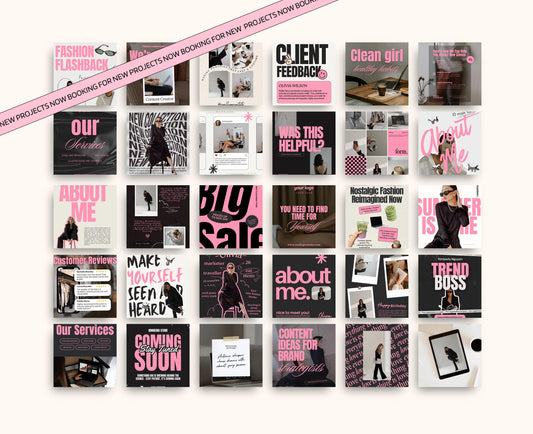 Paquete de Instagram atrevido y moderno de alto impacto visual ideal para marcas personales, influencers y creadores de contenido de marketing digital.