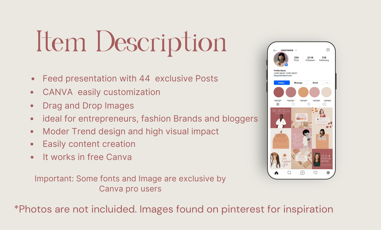 Feed de Instagram para jefas y pequeñas empresas: plantillas elegantes para el éxito - Plantilla Canva para interacción en redes sociales