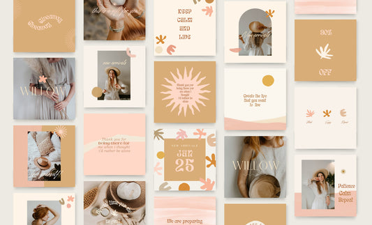 Plantilla de feed de Instagram de marca delicada y bohemia artística para tiendas de moda Canva: plantillas de publicaciones / estrategia de participación para pequeñas empresas