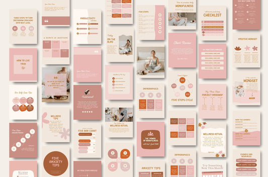 Plantilla de Instagram de bienestar, diseño orgánico boho artístico, ilustración dibujada a mano para psicólogos, bienestar y entrenadores.