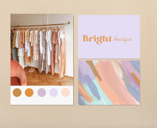 Kit de marca de boutique Boho Pastel prefabricado / Tablero de marca personalizable, logotipos, calcomanías, patrones y plantillas de Instagram / Descarga instantánea