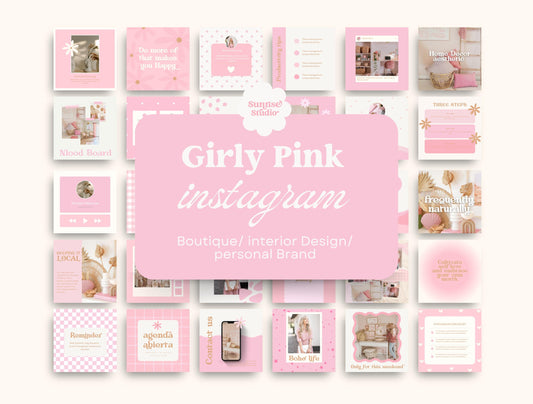 Plantilla de Instagram con estética rosa femenina / feed de estilo romántico / plantilla de Canva para propietarios de pequeñas empresas / feed de diseño minimalista
