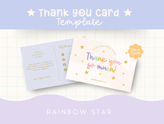 Plantilla de tarjeta de agradecimiento Rainbow Star / Tarjeta de presentación pequeña / Diseño de marca / Empaque de marca / Agradecimiento al cliente