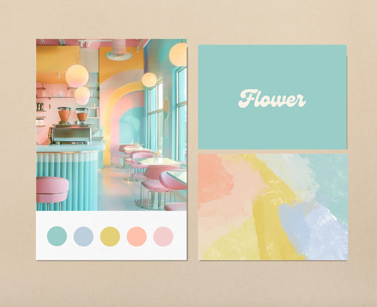 Kit de marca prediseñado con diseño divertido en tonos pastel para Canva: logotipo, submarca, paleta de colores y fuentes editables; diseño de marca DIY para pequeñas empresas.