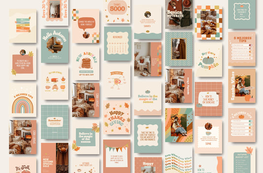 Plantillas de paquete de feeds de Instagram de Feliz Día de Acción de Gracias - Impulsa la participación - Plantilla de ventas navideñas - Feed de otoño - Plantilla de Canva de otoño - Historia de ventas