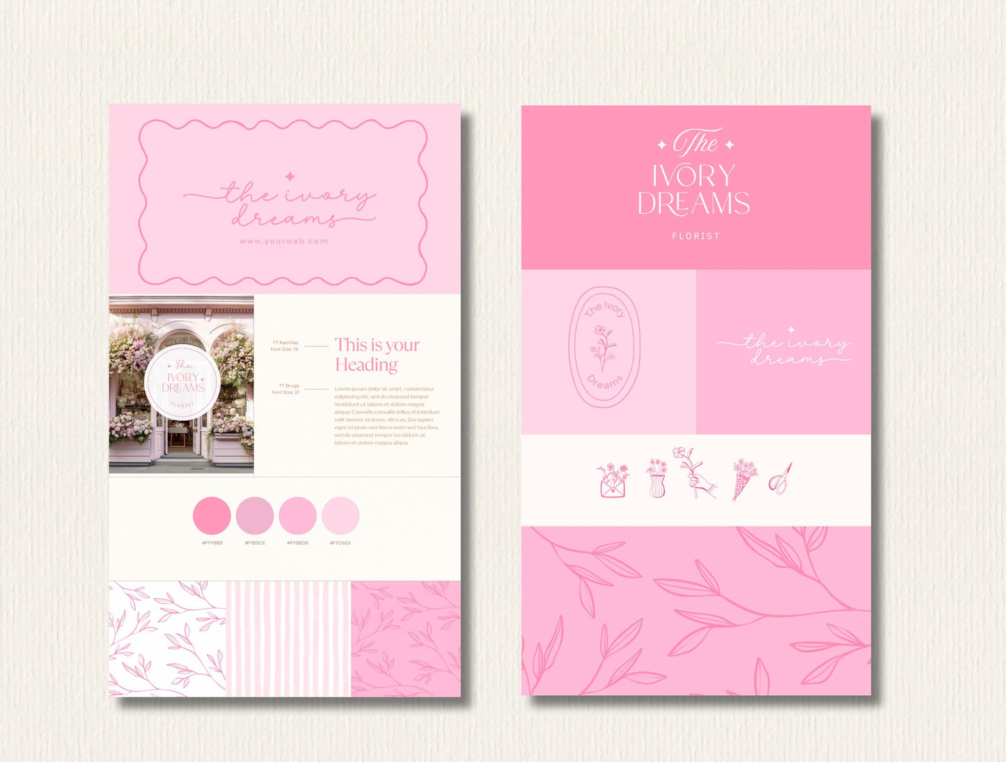Kit de marca floral orgánica: prediseñado y editable en Canva, diseño de marca femenino para floristerías
