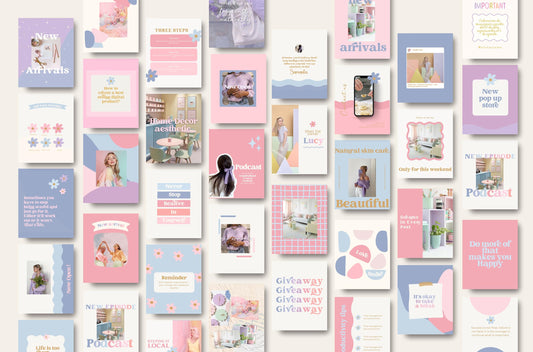 Plantilla de Instagram con flores alegres en tonos pastel / Feed de ventas de boutiques / Pequeñas empresas / Marcas de cuidado de la piel y belleza