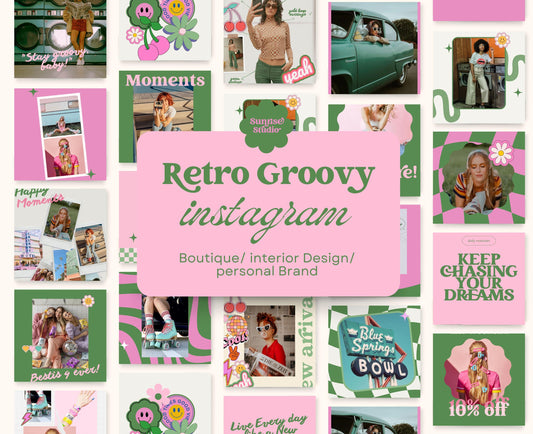 Feed de Instagram moderno y elegante de estilo retro, plantilla de Canva, estrategia de participación de publicaciones vintage para pequeñas empresas, blogueros de estilo de vida