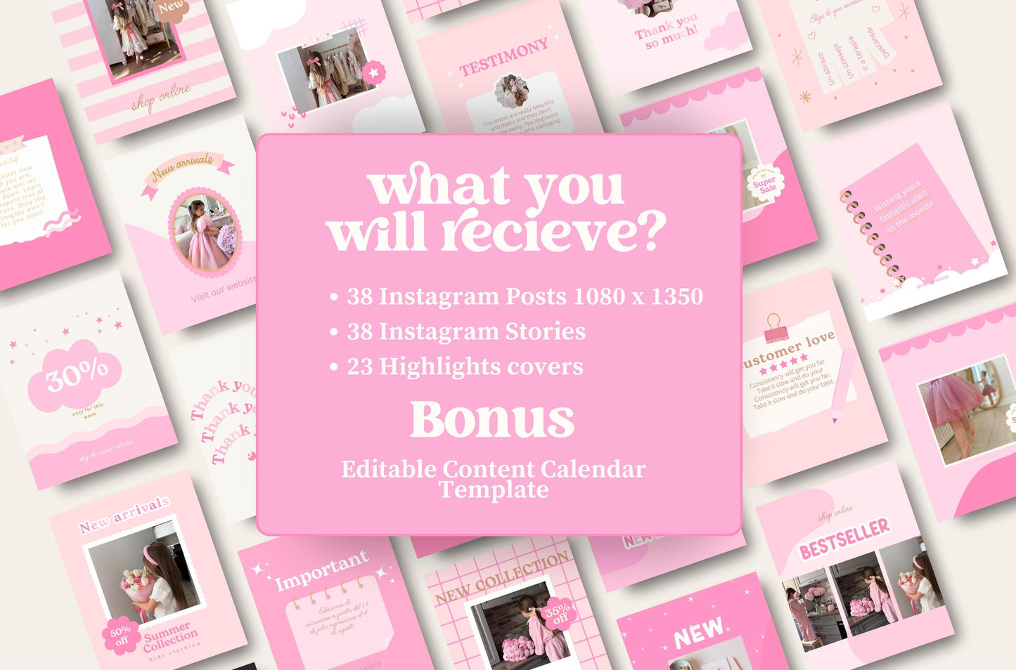 Plantilla de paquete de Instagram rosa, divertida y linda, editada por Canva