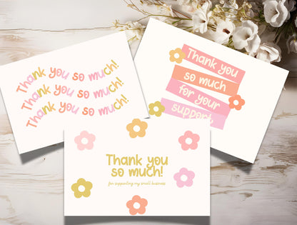 Plantilla de paquete de tarjeta de agradecimiento con lindas flores / tarjeta de presentación pequeña / diseño de marca / empaque de marca