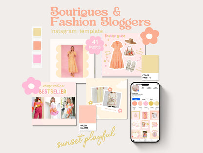 Plantilla de Instagram de Sunset Playful / Feed de Instagram de boutique / Feed de moda / Plantilla de compromiso