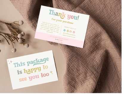 Plantilla de tarjeta de agradecimiento colorida y editable en CANVA, tarjeta de agradecimiento al cliente, inserto de empaque para pequeñas empresas HC01