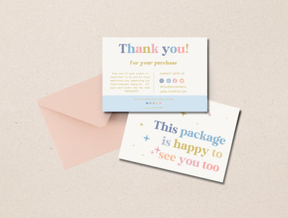 Plantilla de Canva de tarjeta de agradecimiento colorida editable/tarjeta de agradecimiento al cliente/inserto de empaque para pequeñas empresas