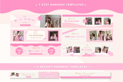 Kit de tienda Etsy rosa, lindo y divertido: incluye plantillas de banner y anuncios para Etsy. Plantillas divertidas de Canva para impulsar tu tienda online.