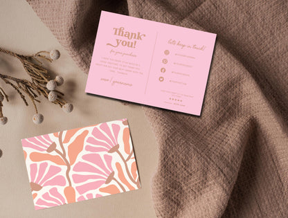 Plantilla de Canva de tarjeta de agradecimiento con flores abstractas editables/tarjeta de agradecimiento al cliente/inserto de empaque para pequeñas empresas