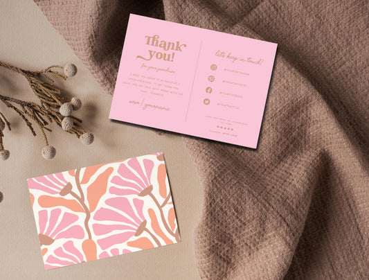 Plantilla de Canva de tarjeta de agradecimiento con flores abstractas editables/tarjeta de agradecimiento al cliente/inserto de empaque para pequeñas empresas