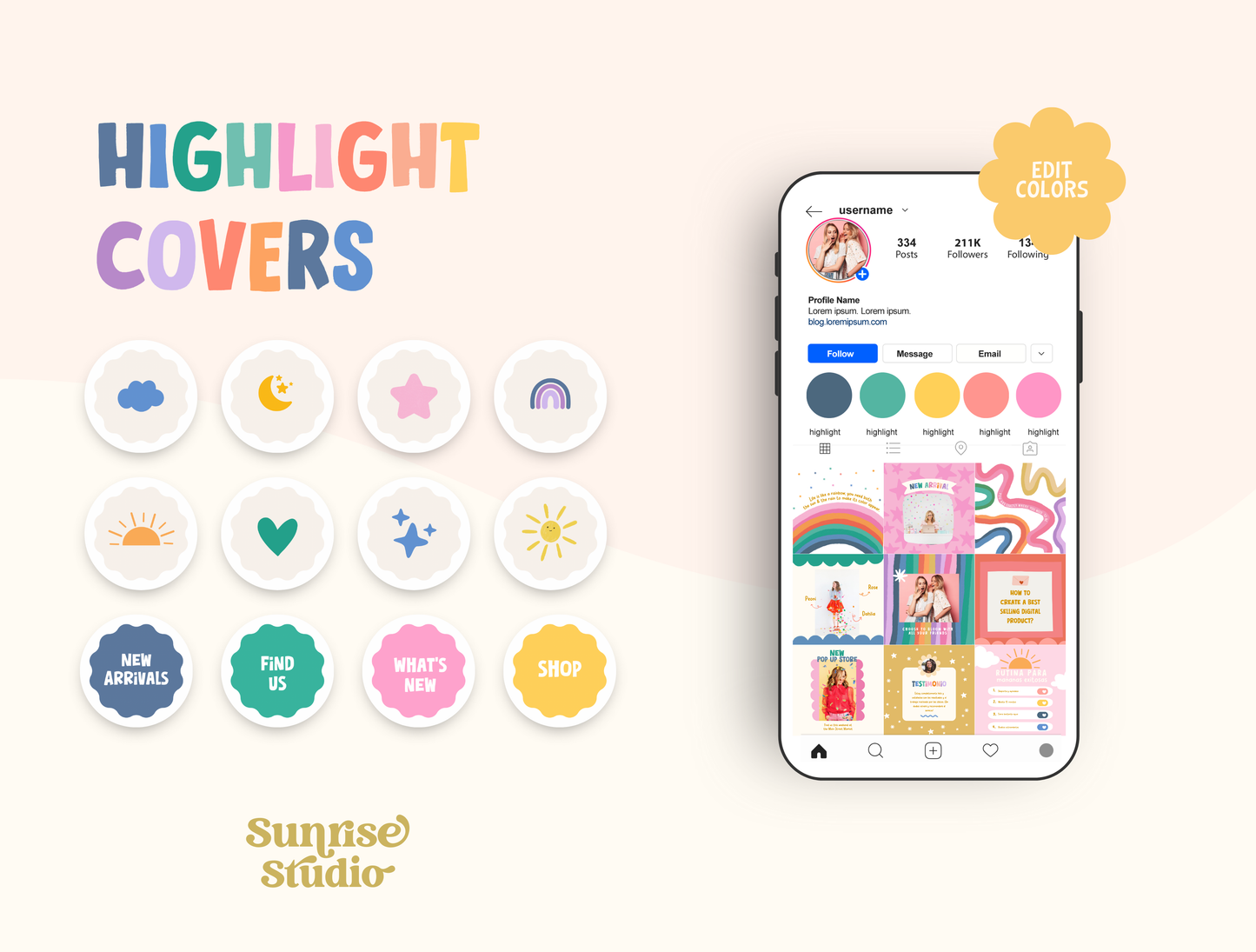 Rainbow Instagram template Bundle
