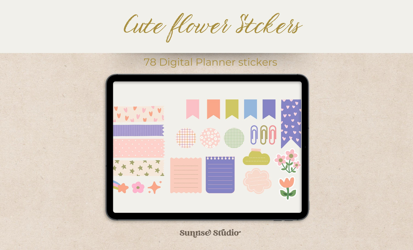 Pegatinas de flores bonitas y brillantes / Pegatinas de Goodnotes / Pegatinas de planificador / Pegatinas de moda / Pegatinas de planificador digital