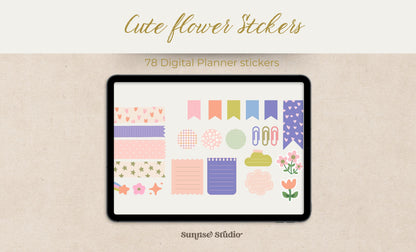 Pegatinas de flores bonitas y brillantes / Pegatinas de Goodnotes / Pegatinas de planificador / Pegatinas de moda / Pegatinas de planificador digital