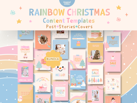 Rainbow Christmas Canva template- Holiday Instagram template- Christmas instagram Feed