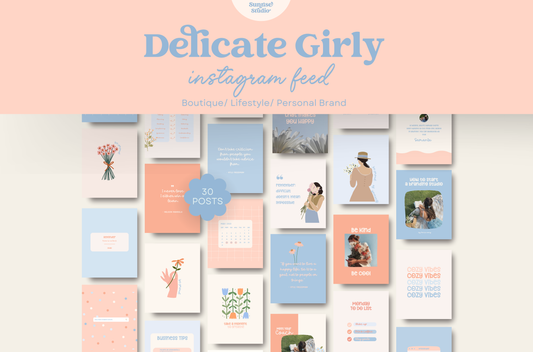 Feed de Instagram femenino y delicado / Ilustraciones florales suaves en naranja y azul para una hermosa marca / Hermosa plantilla de publicación de Canva