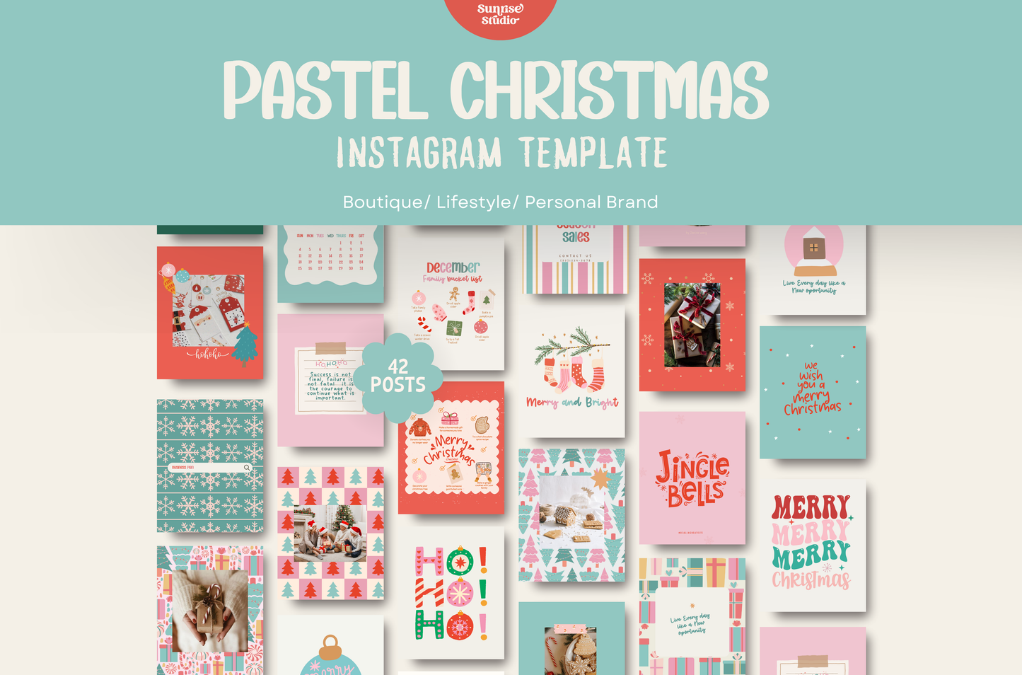 Christmas Instagram Template Canva - Holiday Instagram post feed - Festive Instagram Post Templates for Christmas Pink