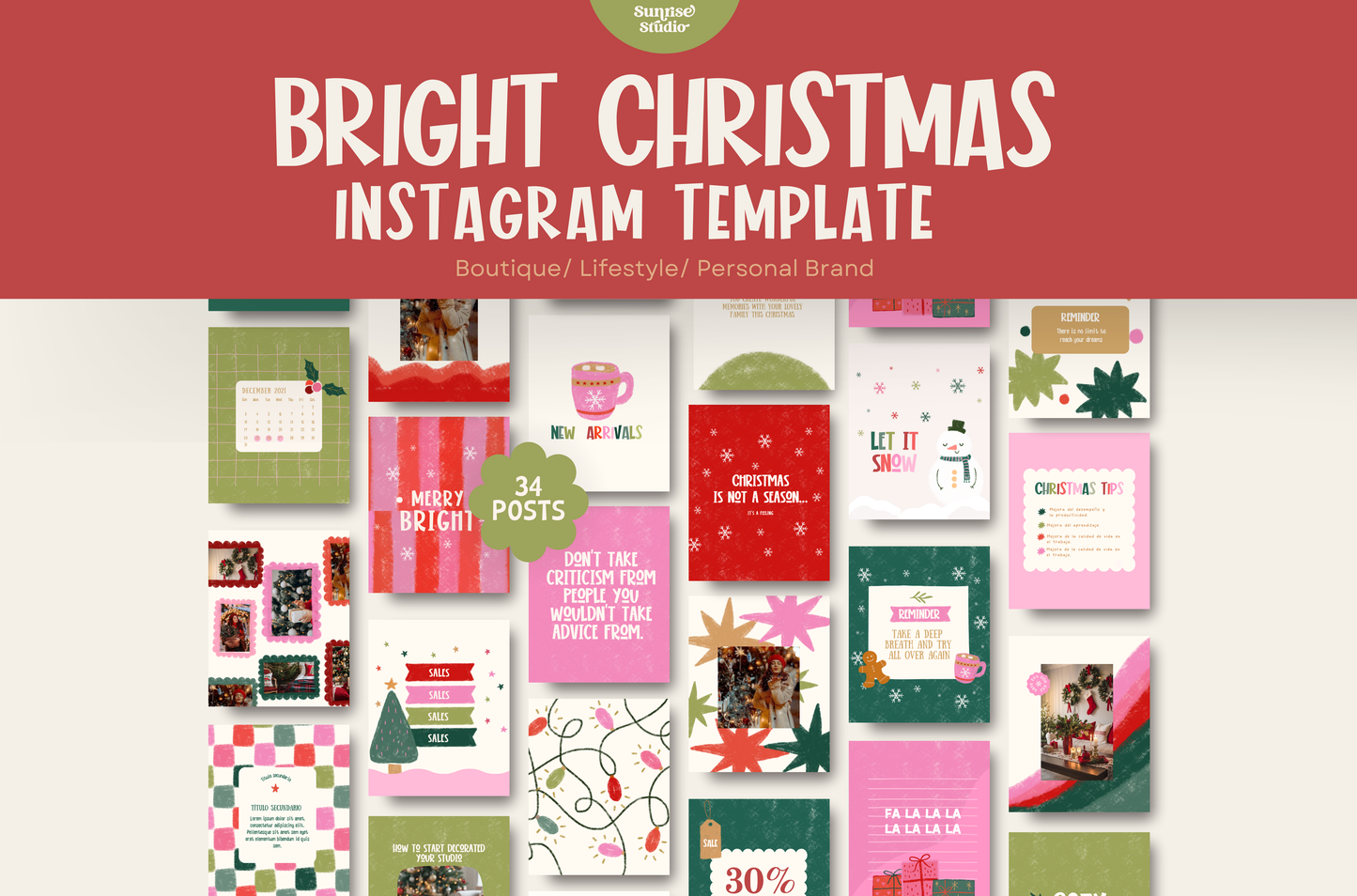 Bright Christmas instagram template - Hand Drawn Illustrated Christmas - Holiday post