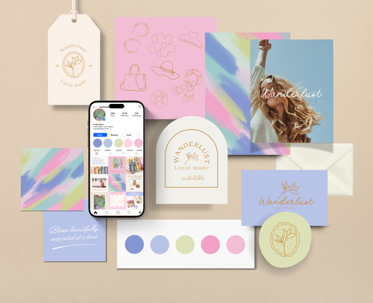 Pastel Artistic Design Pre-Made Branding Kit for Canva | Editable Logo, Submark, Color Palette & Fonts | DIY Brand Design for Small Biz