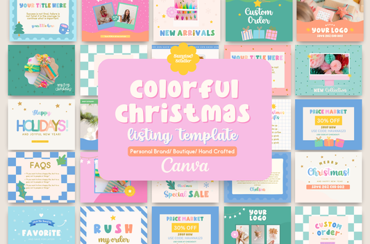Colorful Christmas Etsy Listing Canva template- Holiday Instagram template- Christmas instagram Feed-season sales template