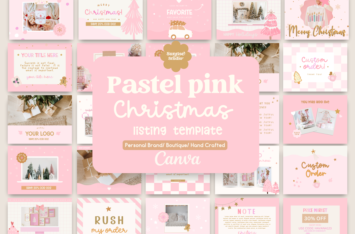 Pastel Pink Christmas Etsy Listing Canva template- Holiday Instagram template- Christmas instagram Feed-season sales template