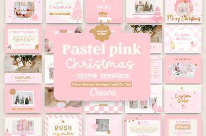 Pastel Pink Christmas Etsy Listing Canva template- Holiday Instagram template- Christmas instagram Feed-season sales template