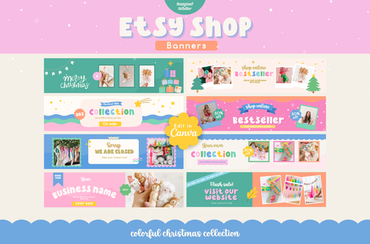 Colorful Christmas Etsy Banner Canva template- Holiday Instagram template- Christmas instagram Banner-season sales template