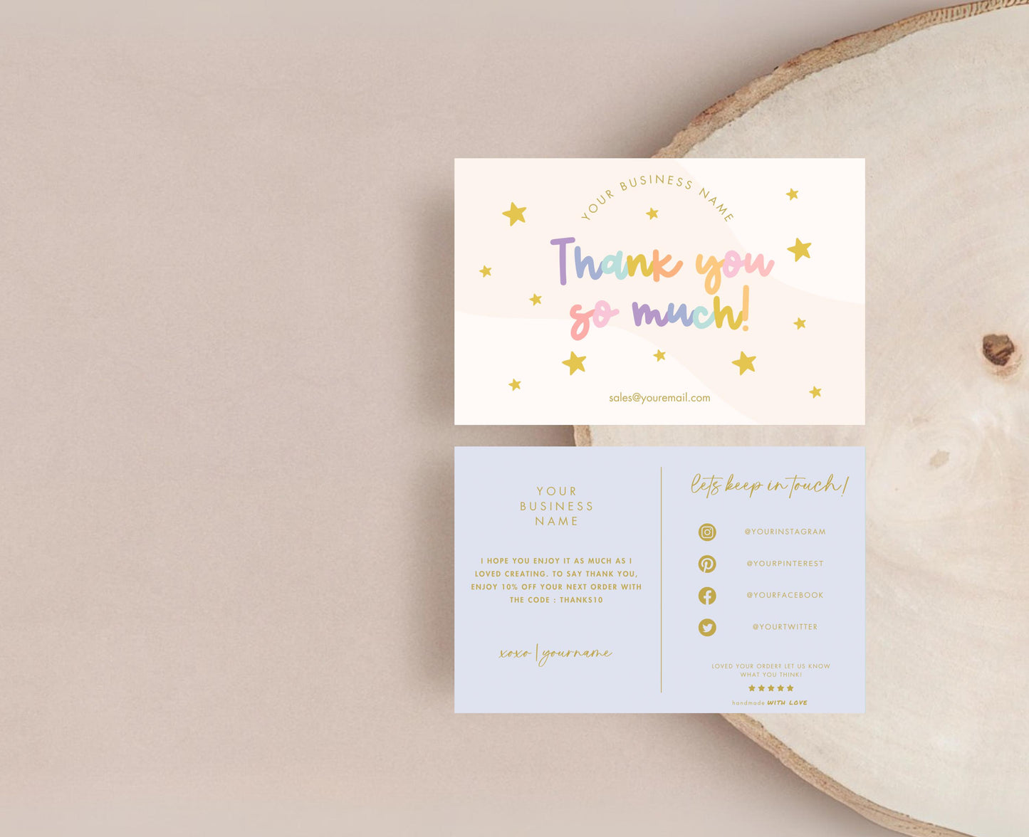 Plantilla de tarjeta de agradecimiento Rainbow Star / Tarjeta de presentación pequeña / Diseño de marca / Empaque de marca / Agradecimiento al cliente