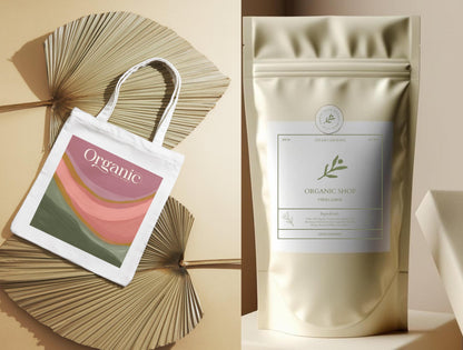 Kit exclusivo de marca orgánica para tiendas locales: diseño artesanal y personalizable