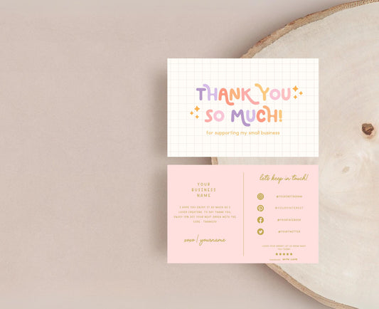 Plantilla de tarjeta de agradecimiento divertida / Tarjeta de presentación pequeña / Diseño de marca / Empaque de marca / Agradecimiento al cliente