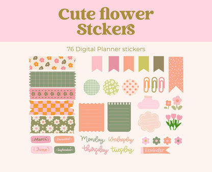 Pegatinas de flores bonitas y brillantes / Pegatinas de Goodnotes / Pegatinas de planificador / Pegatinas de moda / Pegatinas de planificador digital