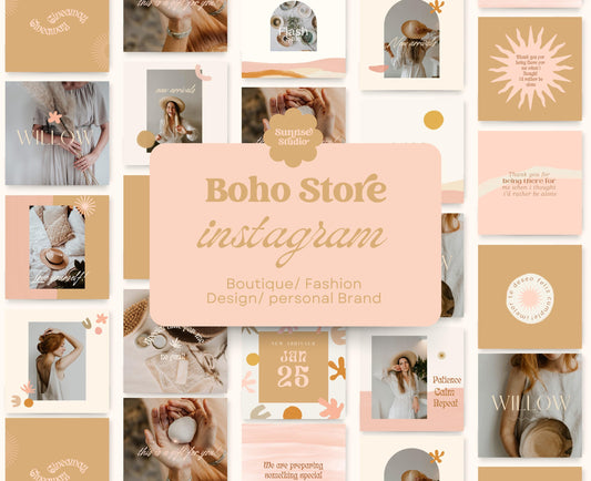 Plantilla de feed de Instagram de marca delicada y bohemia artística para tiendas de moda Canva: plantillas de publicaciones / estrategia de participación para pequeñas empresas