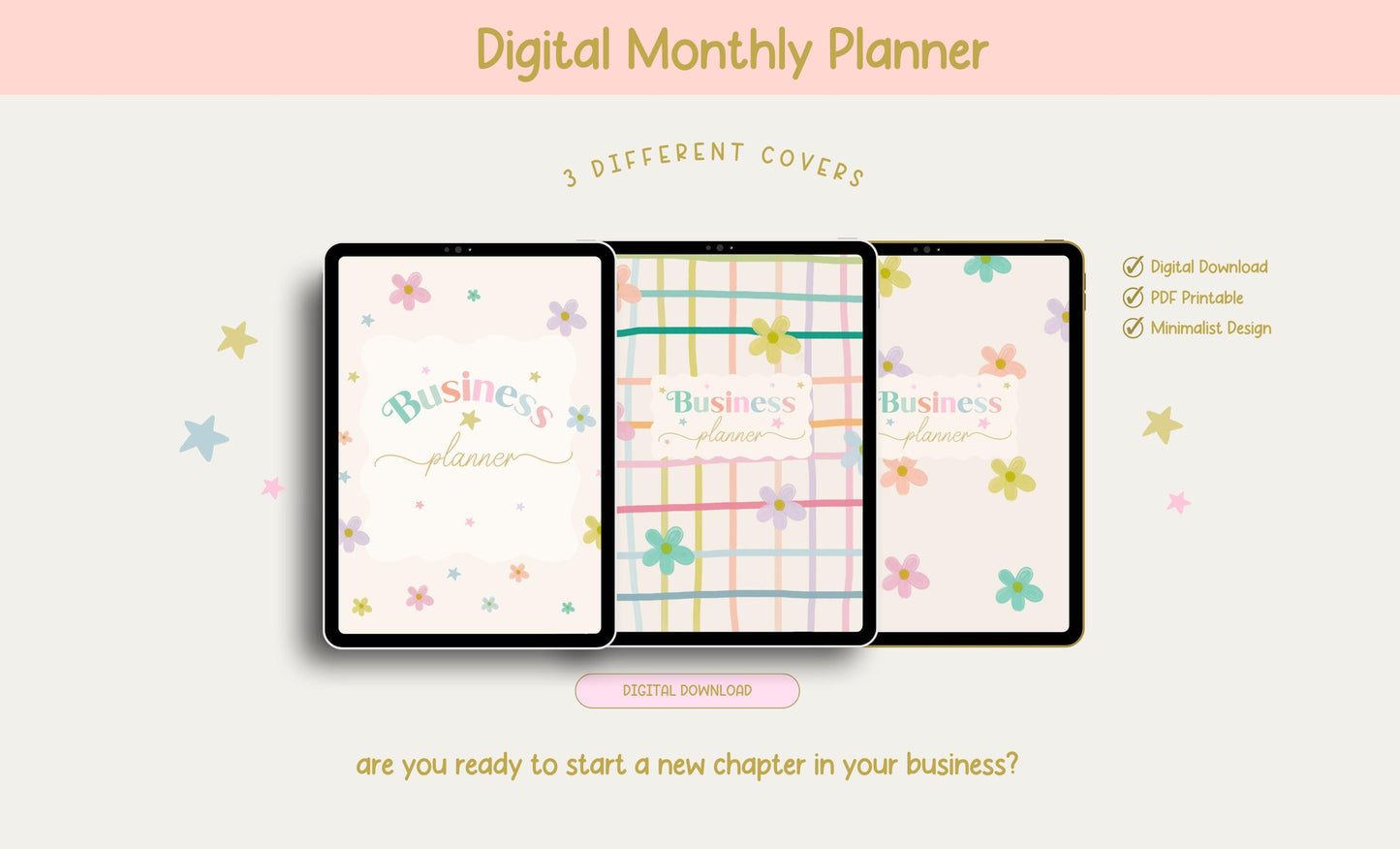 Planificador de negocios digital/planificador GoodNote/calcomanías para planificador/planificador con flores en tonos pastel/planificador para pequeñas empresas