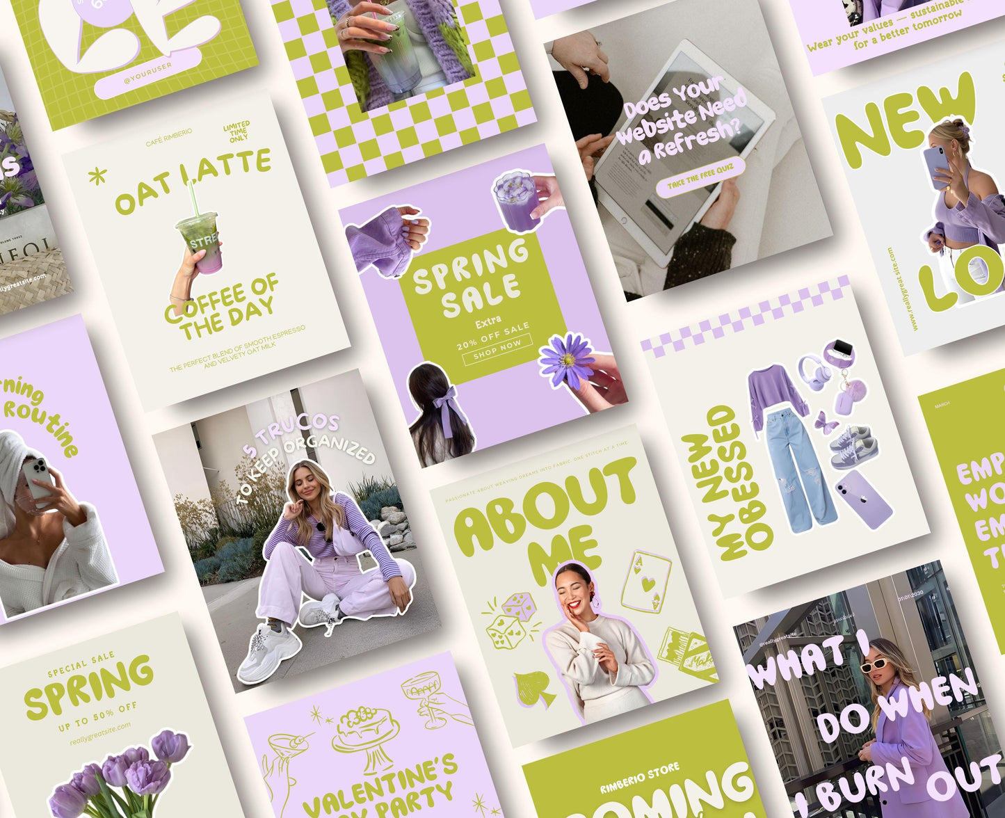 Viral Trendy lila & Green Instagram Template Pack | Vibrant Canva Templates for Influencers, Content Creators and Digital Marketers