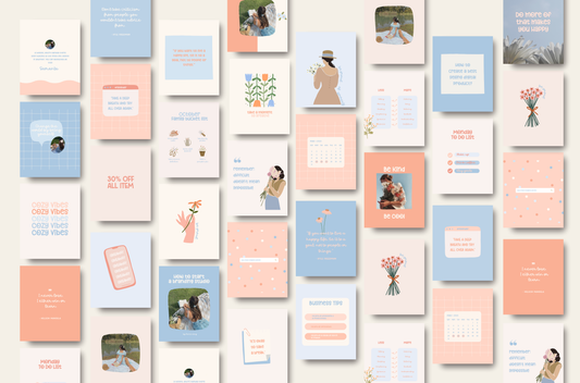 Feed de Instagram femenino y delicado / Ilustraciones florales suaves en naranja y azul para una hermosa marca / Hermosa plantilla de publicación de Canva