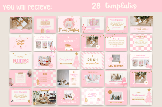 Pastel Pink Christmas Etsy Listing Canva template- Holiday Instagram template- Christmas instagram Feed-season sales template