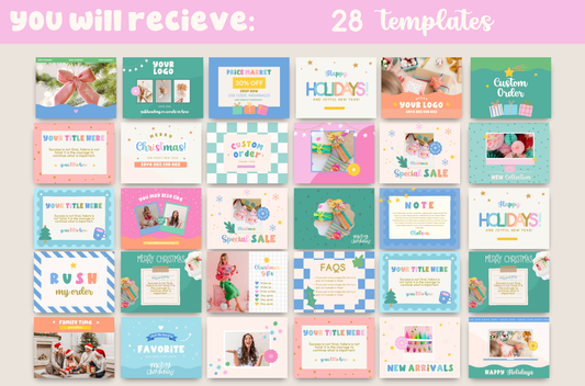 Colorful Christmas Etsy Listing Canva template- Holiday Instagram template- Christmas instagram Feed-season sales template