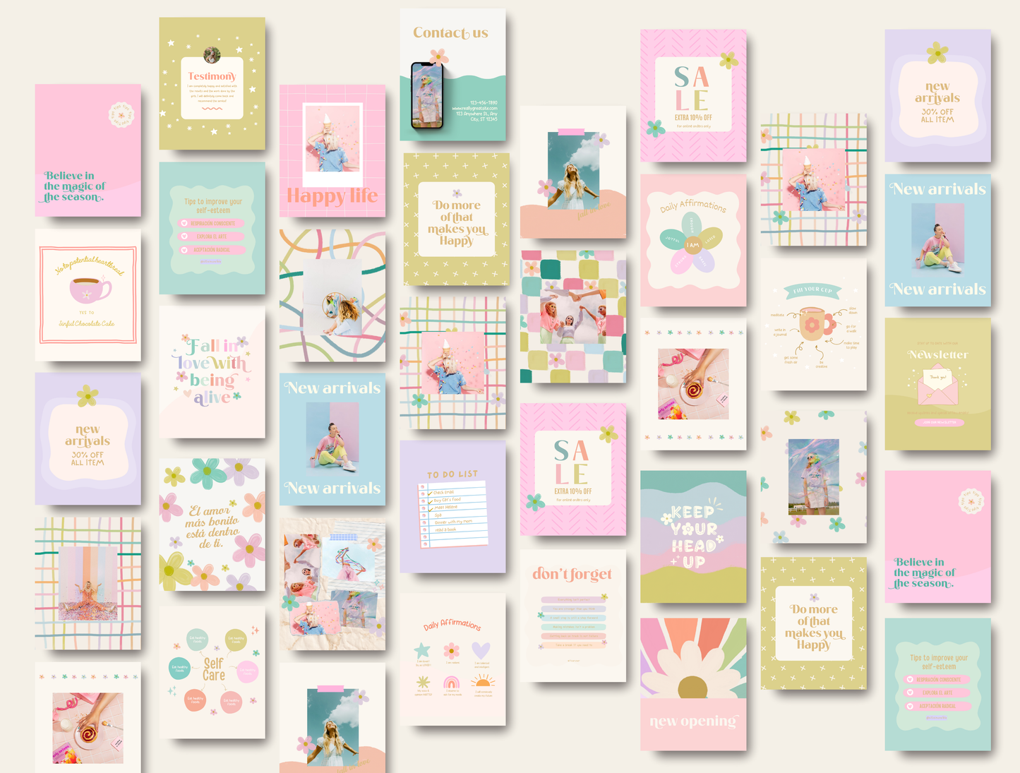 Hand-Drawn Floral Instagram Template | Pastel Canva Template for Small Business Branding & Aesthetic Feed