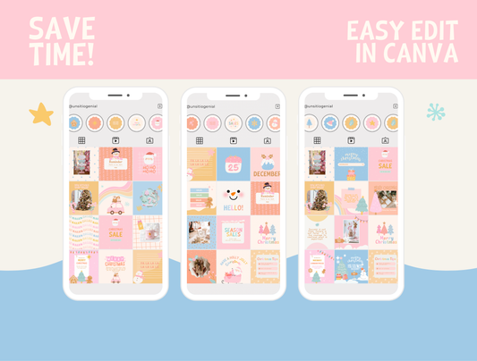 Rainbow Christmas Canva template- Holiday Instagram template- Christmas instagram Feed