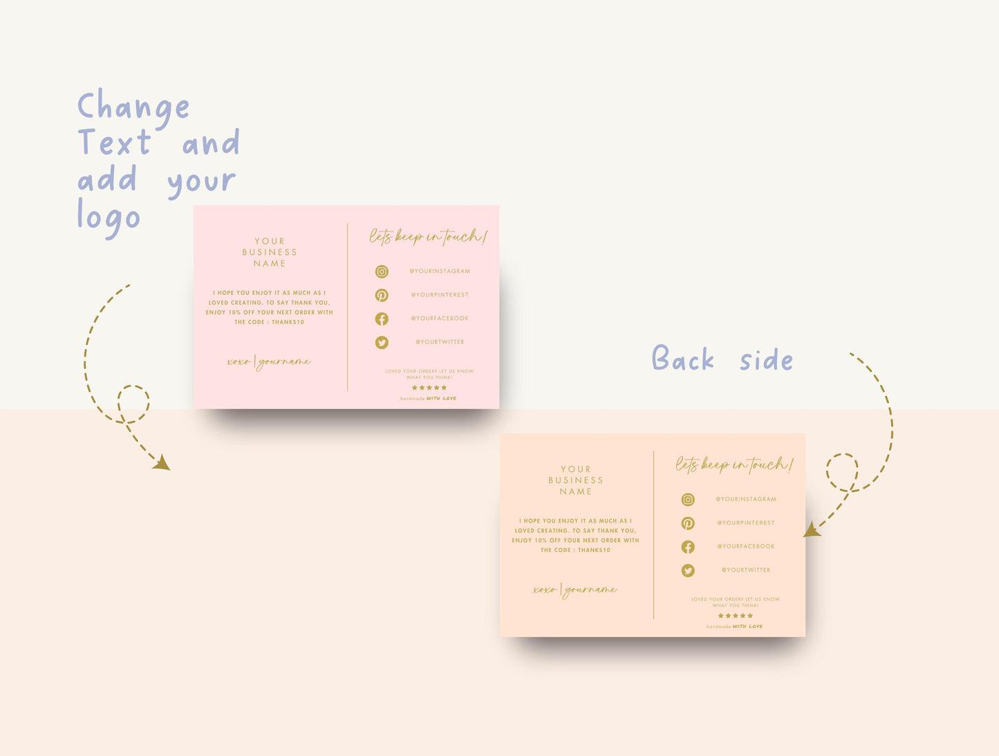 Plantilla de paquete de tarjeta de agradecimiento con lindas flores / tarjeta de presentación pequeña / diseño de marca / empaque de marca