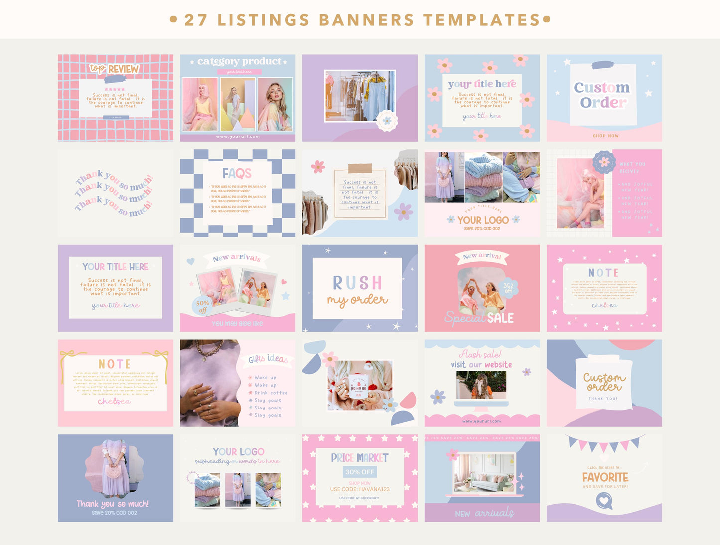 Kit de tienda Etsy Blue Lila lúdico: paquete de plantillas de banner y anuncios de Etsy - Plantillas divertidas de Canva para impulsar tu tienda online