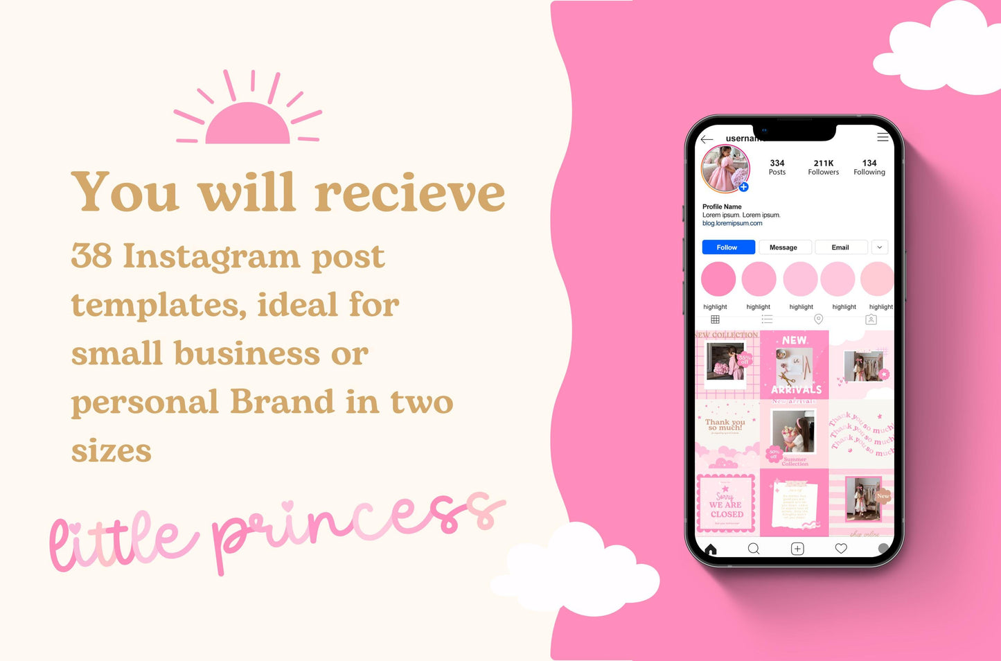 Plantilla de paquete de Instagram rosa, divertida y linda, editada por Canva