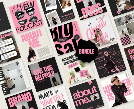 Paquete de Instagram atrevido y moderno de alto impacto visual ideal para marcas personales, influencers y creadores de contenido de marketing digital.